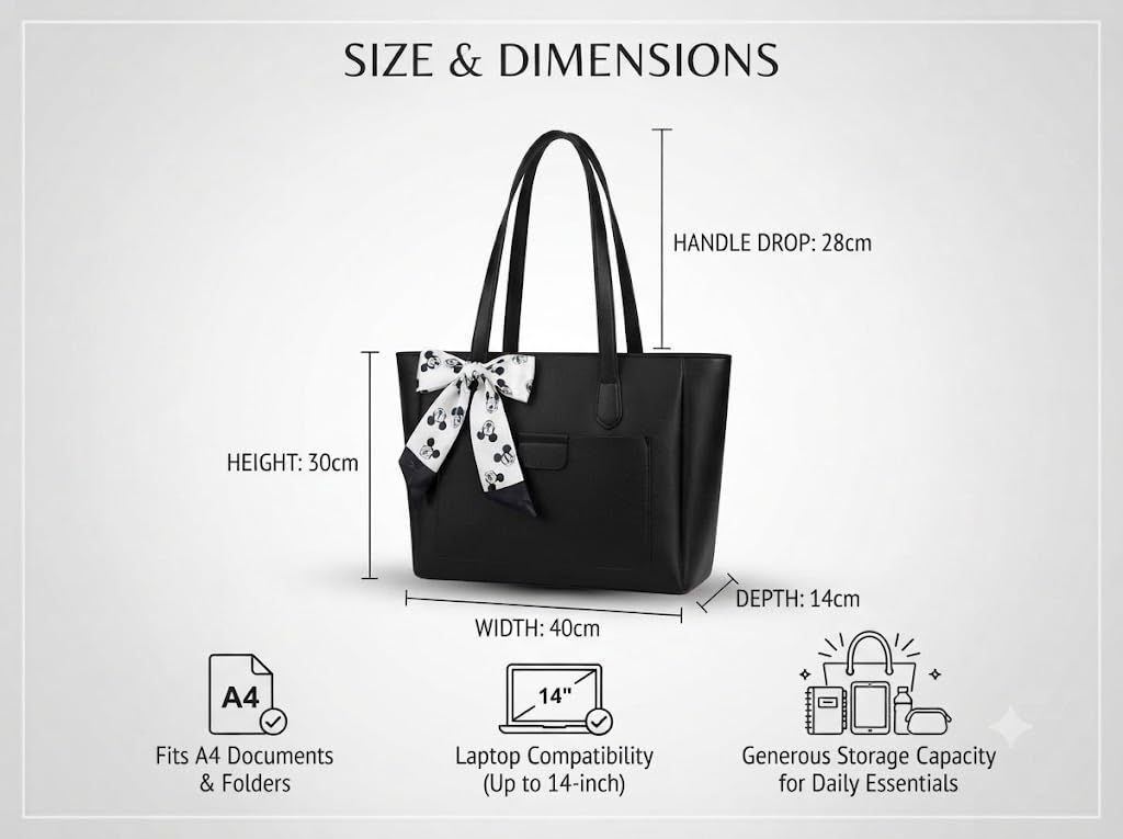 PAVILONN Women Tote Bag PU Leather Handbag Beige | Ladies Shoulder Bag for Women Office College | Large Designer Handbag with Bow Detail, Stylish Daily Use Fashion Bag (Black)