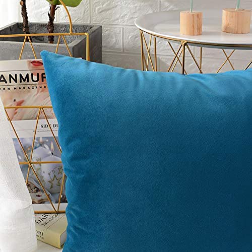 Khooti Velvet Cushion Cover, 14X14 Inches | Sea Blue | Pack of 5 | Solid Plain Soft & Smooth, Decorative Cushion Covers for Living Room, Bedroom, Couches, Chairs, Sofas, Beds & Home Decor