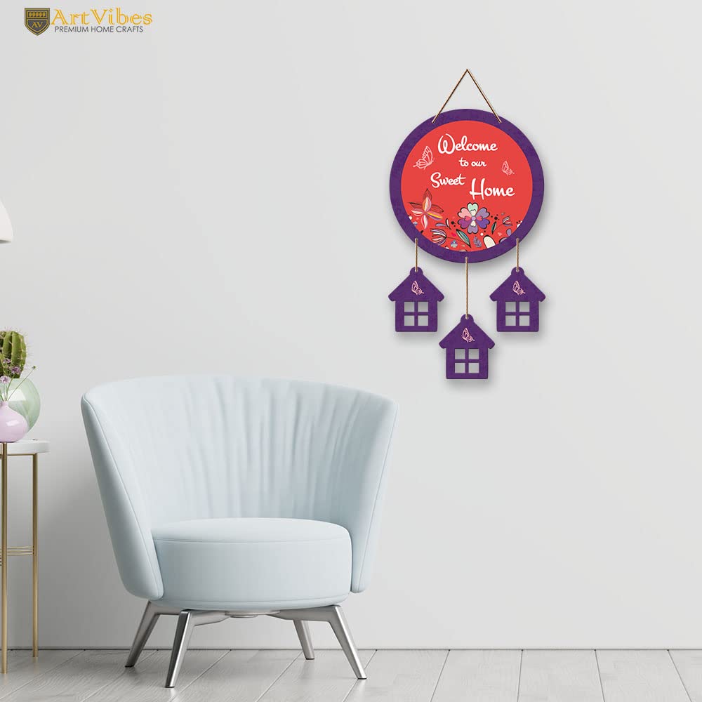 Artvibes Welcome To Our Sweet Home Wooden Wall Hanger for Gateway | Decor Hanging Ornaments | Door Quotes Hanging | Wall Poster | Wall Art Print | Gift Items for Home Decor | Wall Accent (WH_7203N)