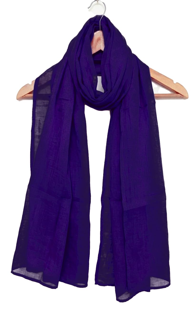 Pure Cotton Scarf Stole for Women, 175 x 100 cm, Lightweight, Versatile, Multiple Colours (Purple)
