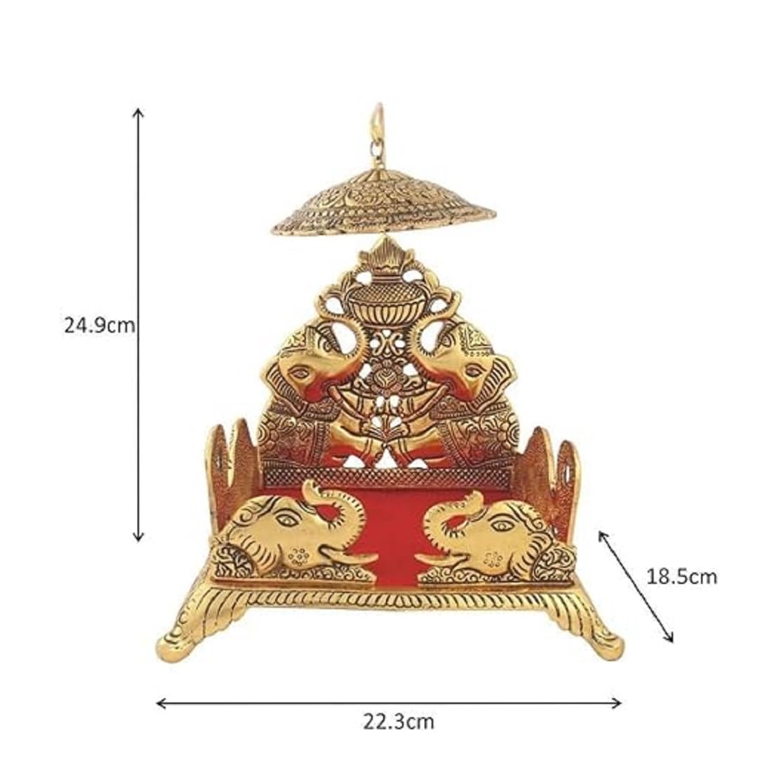 Aluminium Metal Big Singhasan with Umbrella Golden 8.75 x 7.25 x 9.75 Inch