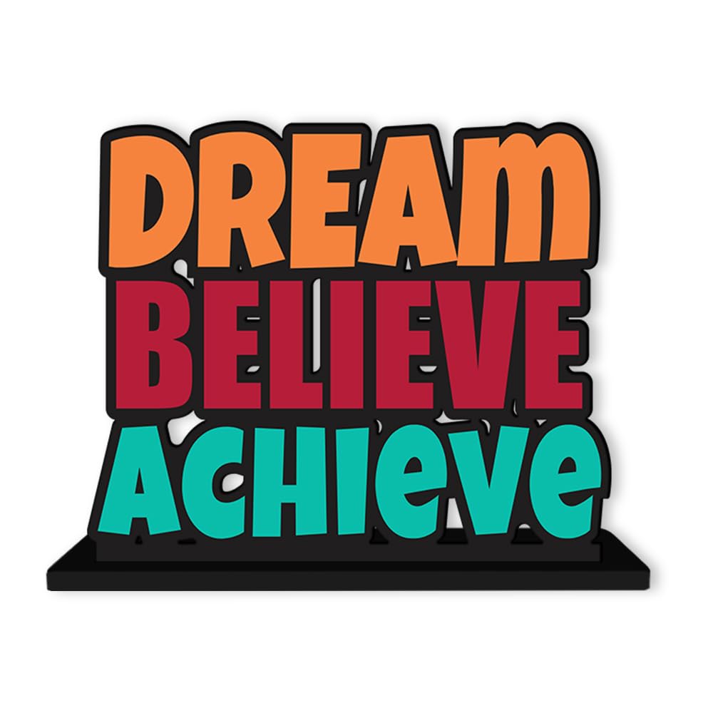 Artvibes Wooden Idols and Figurine Dream Believe Achieve Quote Table Decoration for Office Desk | Home Decor | Living Room | Bedroom | Modern Art Wood Showpiece Decorative Gifting Item (SP_1120)