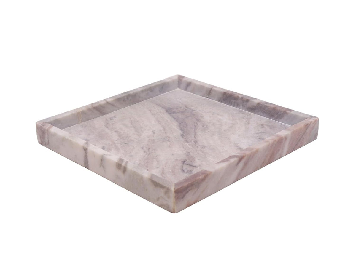 Decorage Rectangular Marble Tray 8x8 Inches | Raised Edges | Multipurpose Decorative Organizer | Elegant Marble Vanity Platter for Kitchen, Dining Table, Bathroom & Home Decor - Beige