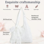 PALAY Lace Bow Shoulder Tote Bag, Floral Embroidered Slouchy Hobo for Women