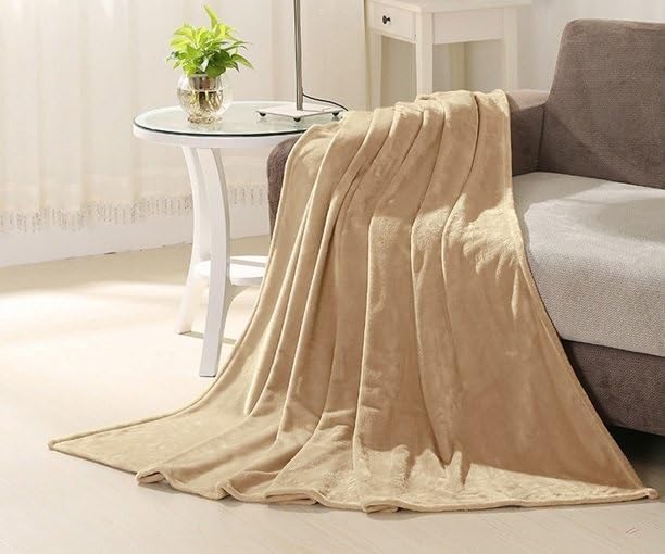 VOMZER Premium Plush Double Blanket | 300 GSM Lightweight Cozy Soft for Bed Sofa Couch Travel Camping| 153x229 Cm /60x90 Inches Buff Beige Kafalo