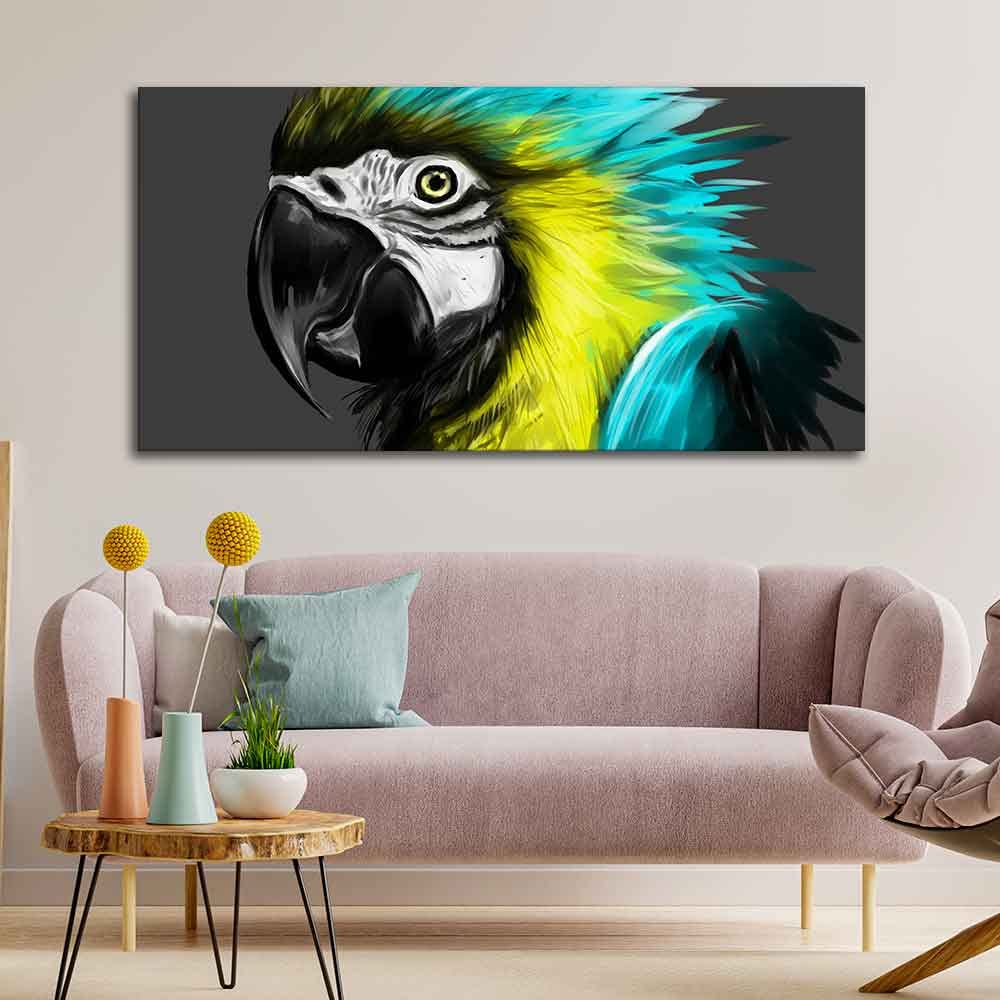 VIBECRAFTS Canvas Paintings for Living Room Drawing Room Macaw Parrot Canvas Wall Painting Fitted With Wooden Frame For Home | Office | Living Room | Gifts (PTVCH_2539)