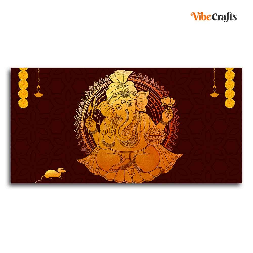 VIBECRAFTS Canvas Paintings for Living Room Drawing Room Divine Shree Ganesh Canvas Wall Painting Fitted With Wooden Frame for Home | Office | Gift (PTVCH_2407)