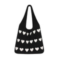 ZOYZO Premium Knitted Heart Pattern Tote Bag For Women Large Capacity Crochet Shoulder Handbag Stylish Durable Lightweight Bag For Shopping Beach Travel Work Everyday Use(Black,Pack of 1)