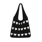 ZOYZO Premium Knitted Heart Pattern Tote Bag For Women Large Capacity Crochet Shoulder Handbag Stylish Durable Lightweight Bag For Shopping Beach Travel Work Everyday Use(Black,Pack of 1)