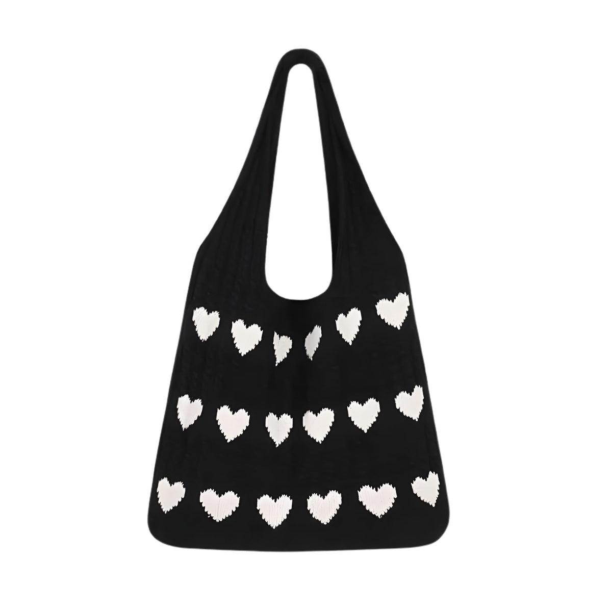 ZOYZO Premium Knitted Heart Pattern Tote Bag For Women Large Capacity Crochet Shoulder Handbag Stylish Durable Lightweight Bag For Shopping Beach Travel Work Everyday Use(Black,Pack of 1)