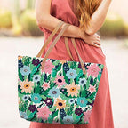 The Purple Tree Purple Multi-coloured Canvas Tote Bag For Women (1 bag) Women's Over-sized Tote Bag With Sturdy Faux Leather Handles, Inner Zippered Compartment, Soft Poly-cotton Lining