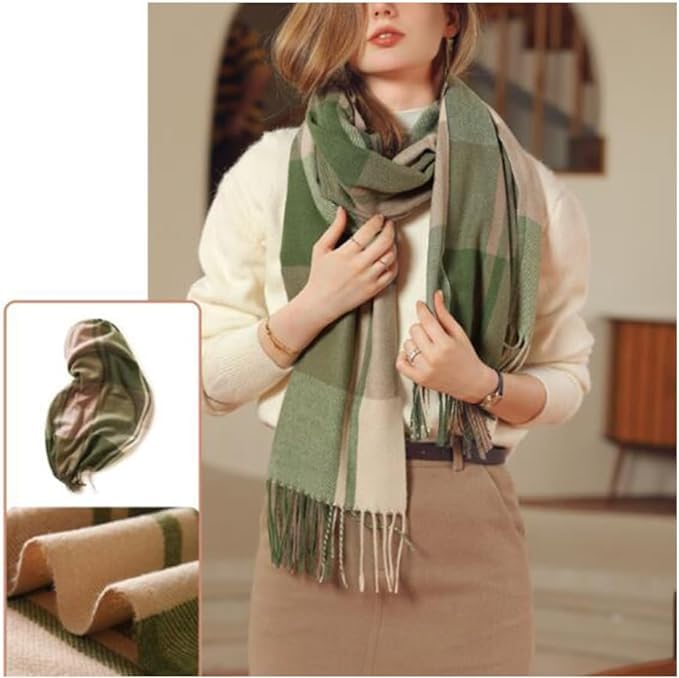 Alexvyan Winter Green Multicolor Long Warm Stoles Shawls Long Big Checked Scarves Woolen Women Casual Scarf Soft Wrap for Casual Formal Occassions- 200CM*70CM