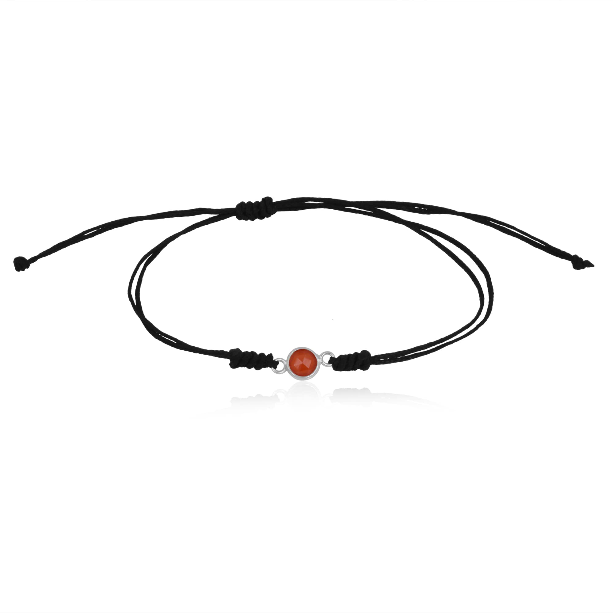 LBV 925 Sterling Silver Semi Precious Garnet Birth Stone in Black Thread Nazariya Bracelet For Boys and Girls Of 1 To 20 Years Free Size Adjustable