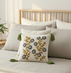 Furnistitchs Handmade Tufted Boho Cushion Covers 12x12 Inches | Embroidered Sofa Pillow Cases | Rustic Bohemian Decorative Throw Cushions for Couch Bedroom Living Room (5, Navy Aster)