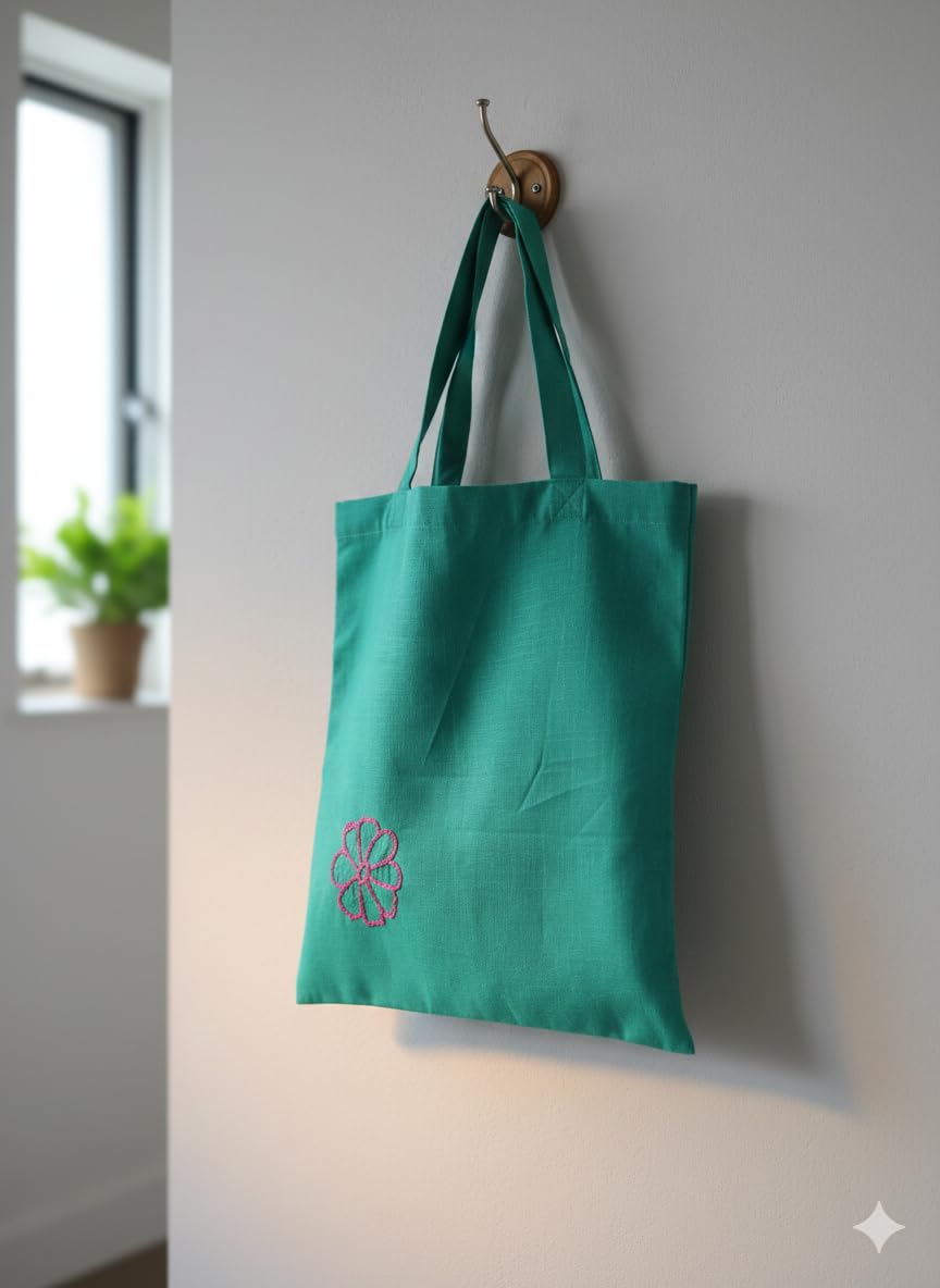 Cotton Tote Bag for Women, Plain Tote Bag for embodiery with flower theme, Reusable Multi-Purpose Cotton Bags for School/Gym/Shopping/Beach & Groceries, DIY Gift Bags, 13X15