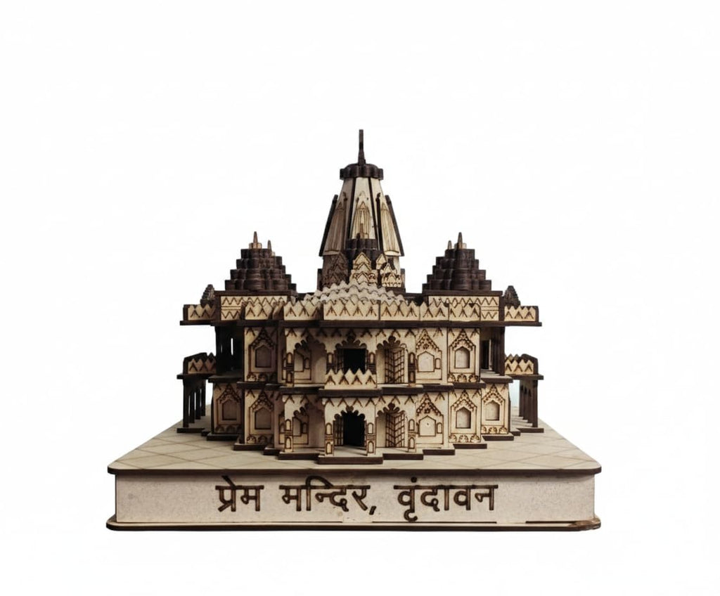 Prem Mandir Wooden Temple Model, Decorative Vrindavan Architecture Replica (Pack of 1)