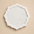 Kay31 10 Inch White Marble Serving Tray with Scalloped Edge, Round Decorative Platter for Jewelry, Vanity Organizer, Home Décor, Decorative Tray (DT-10)