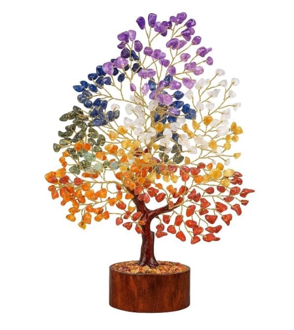 White Aura Vastu Store 300 Beads, 7 Chakra Crystal Tree, Showpiece Good Luck and Positive Energy, Showpiece for Living Room, Natural Healing Gemstones Money/Lucky Tree for Good Luck, Multicolor