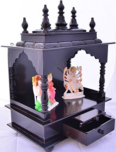 Jodhpur Handicrafts Wooden Home Temple Mandap with Bulb Marble Temple Mandir for Home Wall Mounted