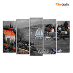 VIBECRAFTS Beautiful Lake View Scenery Canvas Wall Painting Set of Five Pieces For Home|Office|Living Room|Gift (PTVC5Pcs2_6588)