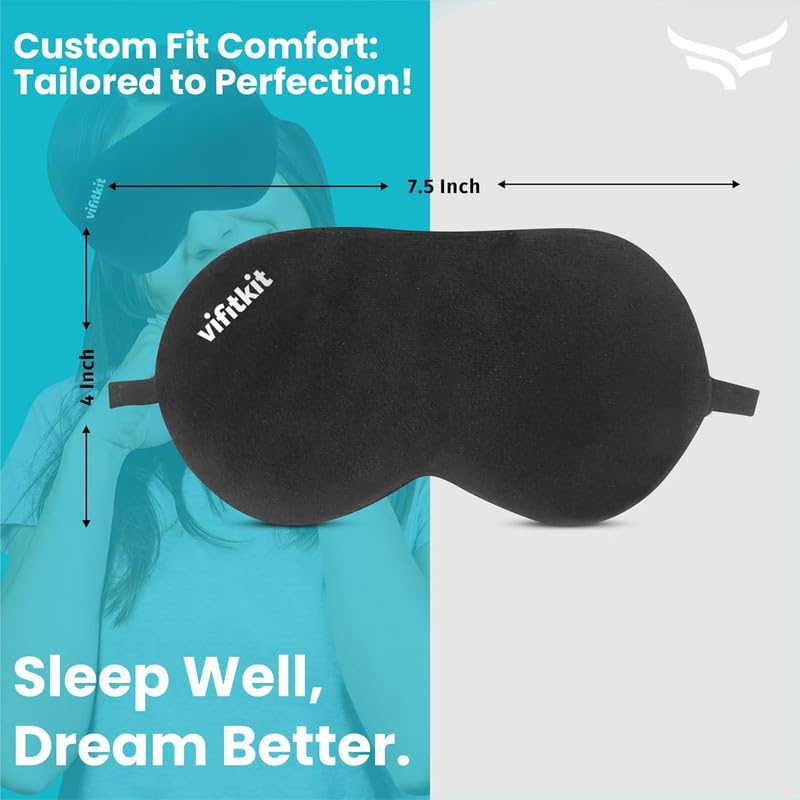 DOLTAS Travel Neck Pillow - 100% Memory Foam Neck Support Pillow for Flight Travel, Adjustable Velcro Straps, Includes Eye Mask & Noise Isolating Ear Plugs with Free Travel Pouch | Velvet Black