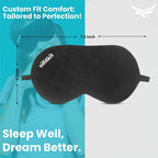 DOLTAS Travel Neck Pillow - 100% Memory Foam Neck Support Pillow for Flight Travel, Adjustable Velcro Straps, Includes Eye Mask & Noise Isolating Ear Plugs with Free Travel Pouch | Velvet Black