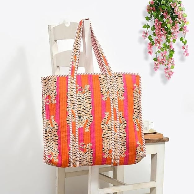 Yda fashion Handmade Quilted Cotton Tote Bag – Large Travel Shoulder Bag with Pockets, Lightweight & Durable – Stylish Printed Handbag for Daily uses (Pack of 2) (Multicolor3)