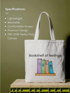 Kalaa Lifestyle Canvas Tote Bag for Women | Premium Cotton Shopping Bag | Eco-Friendly Shoulder Tote for Office, College, Travel & Daily Use and Gifting (Bookshelf of Feelings)