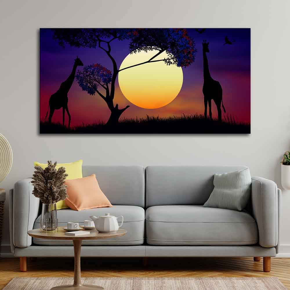 VIBECRAFTS Canvas Paintings for Living Room Drawing Room Pair Of Giraffe At Night Canvas Wall Painting Fitted With Wooden Frame For Home | Office | Living Room | Gifts (PTVCH_2522)
