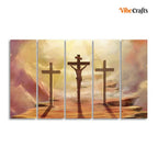 VIBECRAFTS Jesus Cross with Moon Dark Background Five Pieces Canvas Wall Painting For Home|Office|Living Room|Gift (PTVC5Pcs4_8588)