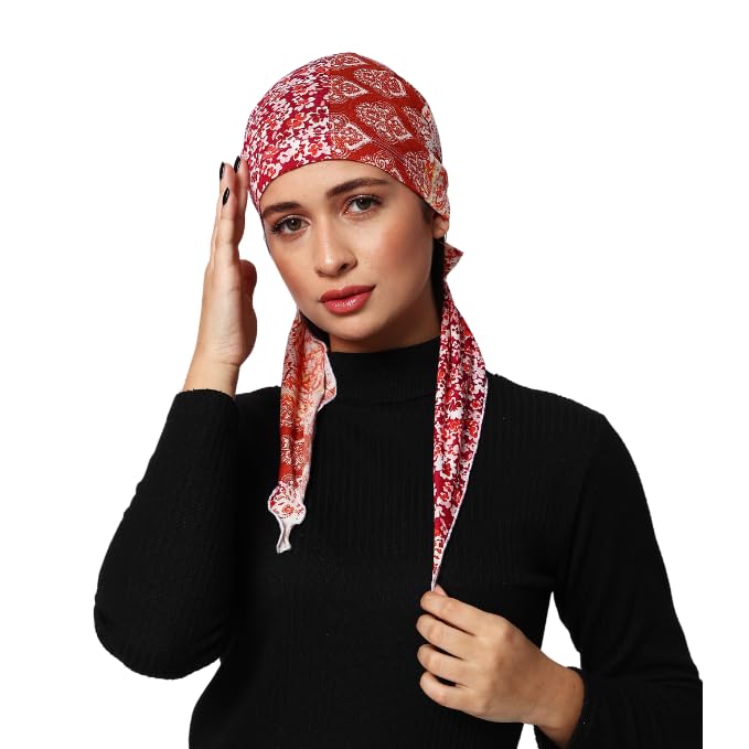 The Headscarves Women’s Cotton Printed Pre-Tied Headscarf for Chemo Hair Loss – Stylish Chemo Headwear, Soft Cotton Hijab Wrap, Bamboo Turban Scarf, Breathable Cancer Head Cover Free Size