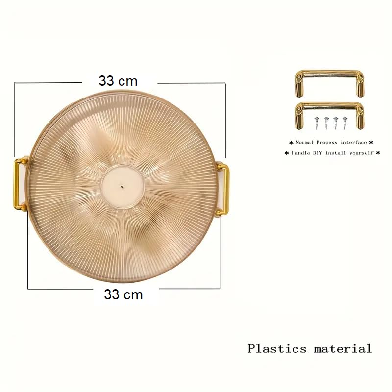 Deoxys Serving Tray with Golden Handles, Acrylic Decorative Tray, Round Coffee Table Tray, Contemporary Decorative Table Tray, for Home, Restaurant, Table, Bar Drinks, Breakfast, Fruit