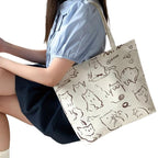 BROGBUS Classics Canvas Tote Bags for Women Girls Canvas Handbag Zipper Large Capacity Shoulder Bag for College Office Use (Cream Color)