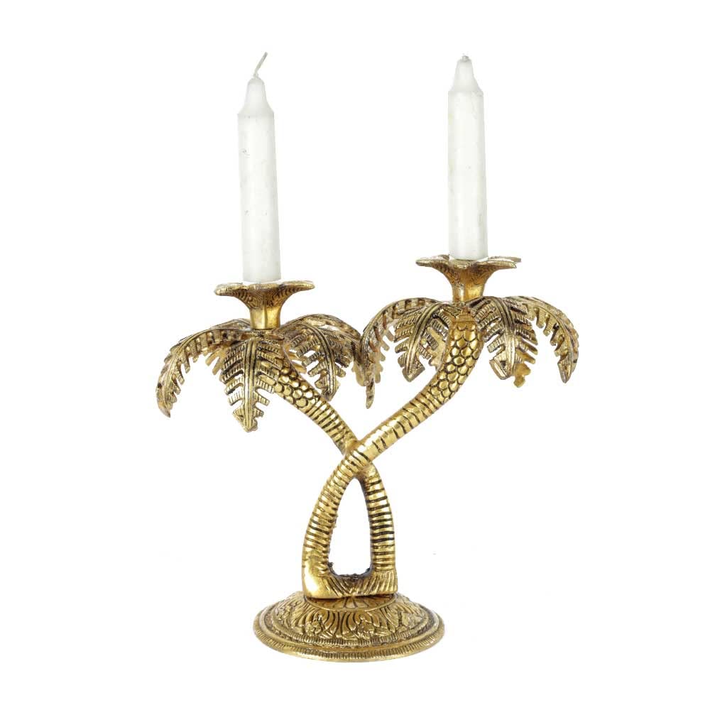 KridayKraft Metal Gold Plated (Palm) Khajur Candle Holder for Home Hotal Decor Candle Stand Tree Statue for Candle Light Dinner & Dining Table Decorative Showpiece for Decoration & Gift Purpose...