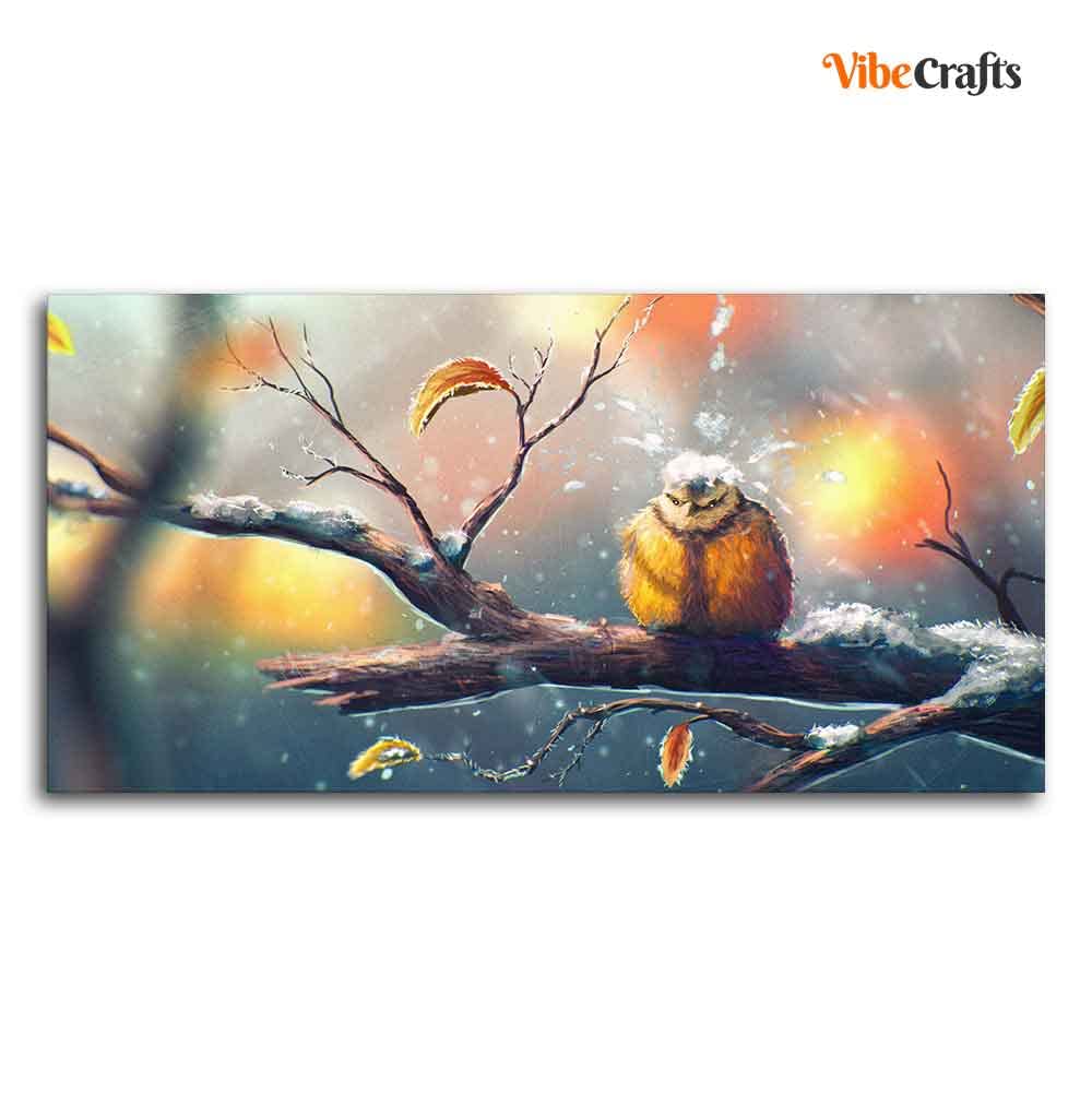 VIBECRAFTS Canvas Paintings for Living Room Drawing Room Bird In Winter Canvas Wall Painting Fitted With Wooden Frame for Home | Office | Gift (PTVCH_2420)