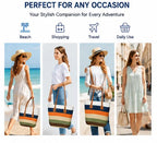 Valerie Women Straw Tote Bag for Beach & Travel, Large Woven Shoulder Handbag with PU Leather Handles, Stylish Summer Tote Purse for Shopping, Vacation & Daily Use (Beige)