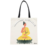 ATVI.FIT Trendy Cotton Close Zip Tote Bags for Women Designs - 15.5x15 - Perfect for College, Office, Yoga, and Everyday Use (Calmness Activated Buddha)