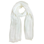 XRDSS Summer Cotton Blend Crinkle Vintage Soft Scarf with Fringed Edges 35 ¡Á 70 White