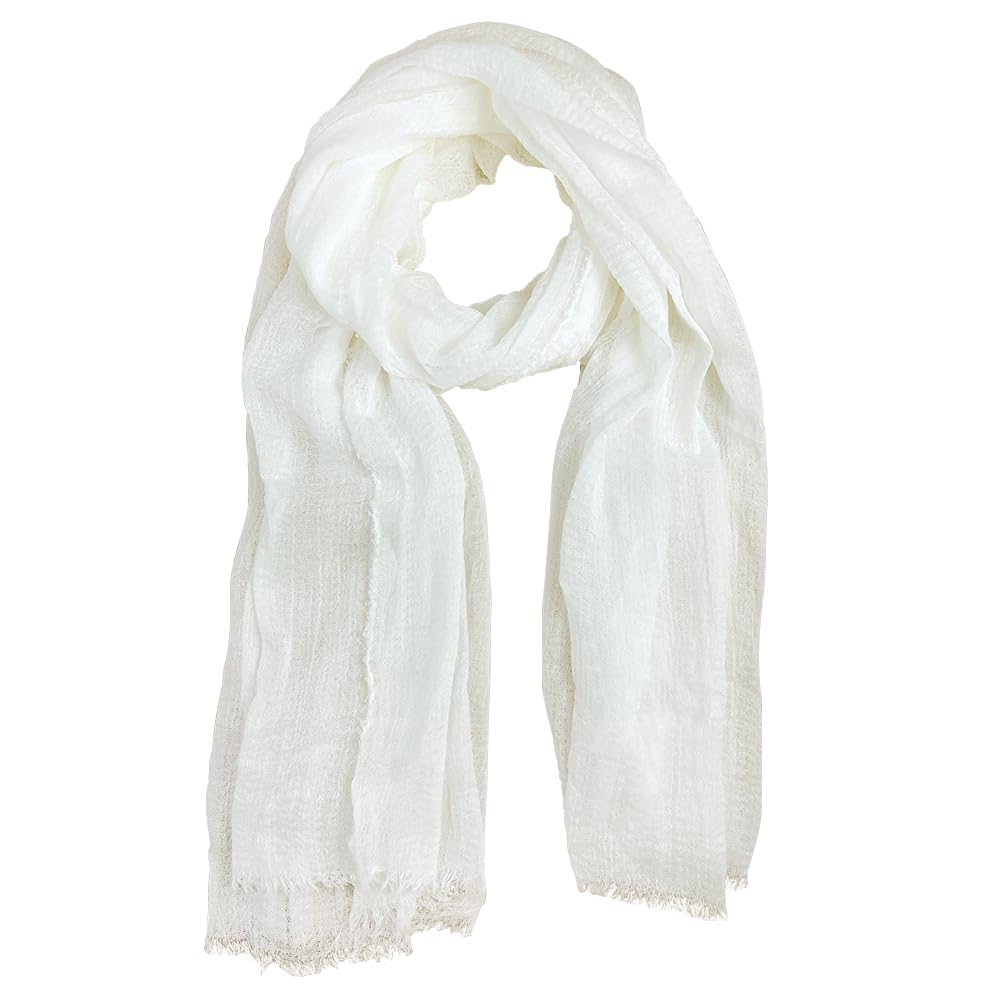XRDSS Summer Cotton Blend Crinkle Vintage Soft Scarf with Fringed Edges 35 ¡Á 70 White