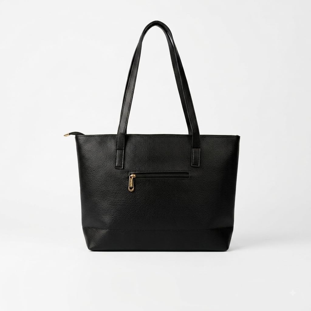 Nexeura Women's Stylish Black Tote Bag | Large Capacity PU Leather Shoulder Handbag | Elegant Office Bag for Girls & Ladies | Lightweight Daily Use Purse | Trendy Travel Work Bag for Women