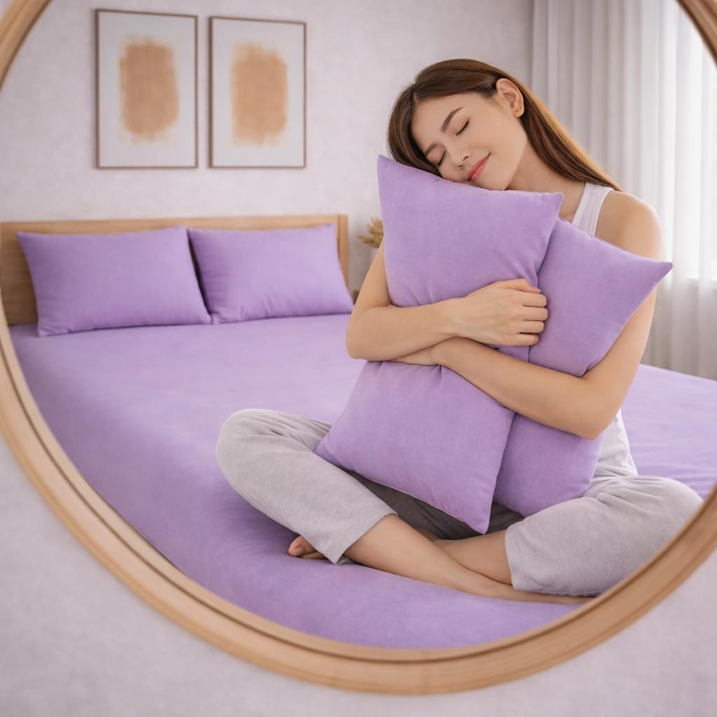 THE HOME STYLE Solid Cotton Feel Pillow Covers (18 x 28 inches, Set of 2 Pcs) | 300 TC | Super Soft & Smooth (Lilac)