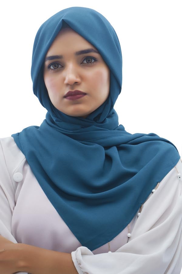 Urshia Georgette Pearl Hijab With Moti Latkan and Diamond Accents (Cyan Blue)