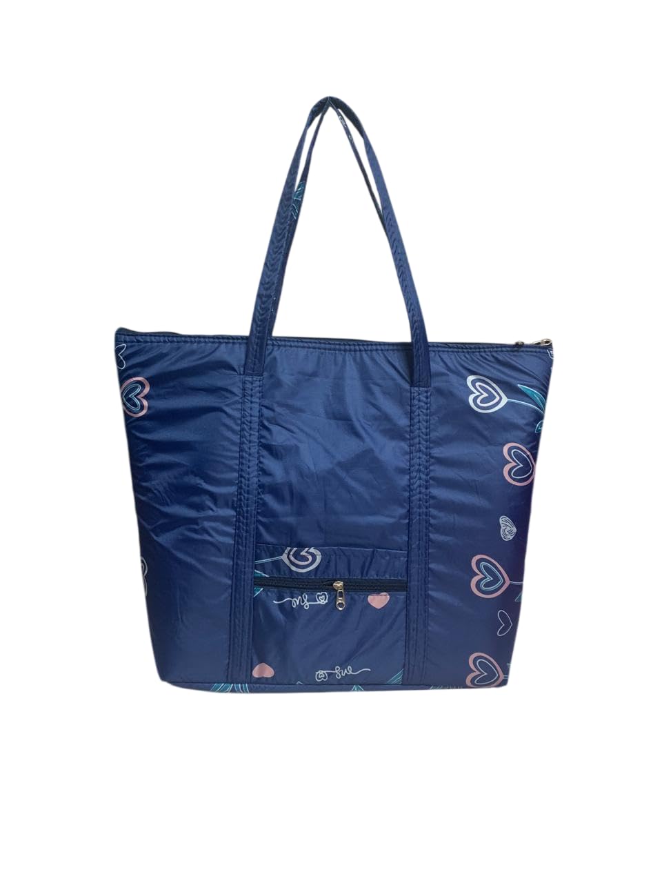 SIVIBAG Foldable Waterproof Travel Tote Bag for Women | Cute Heart Print Lightweight Large Capacity Shoulder Gym Bag & Sports Bag with Zipper Pocket | Stylish College, Office & Daily Use Shopping Bag