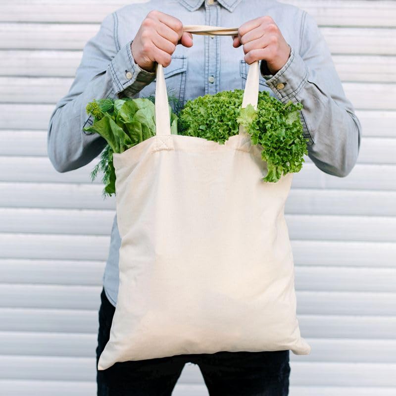 SAKETOS Fabric Bag 38 x 42 cm - Tote Bag - Fabric Bag for Painting Unprinted 1, 5, 10, 25, 50 Pieces - Cotton Bag with Two Long Handles - Carry Bag, Shopping Bags, Natural-2, 10