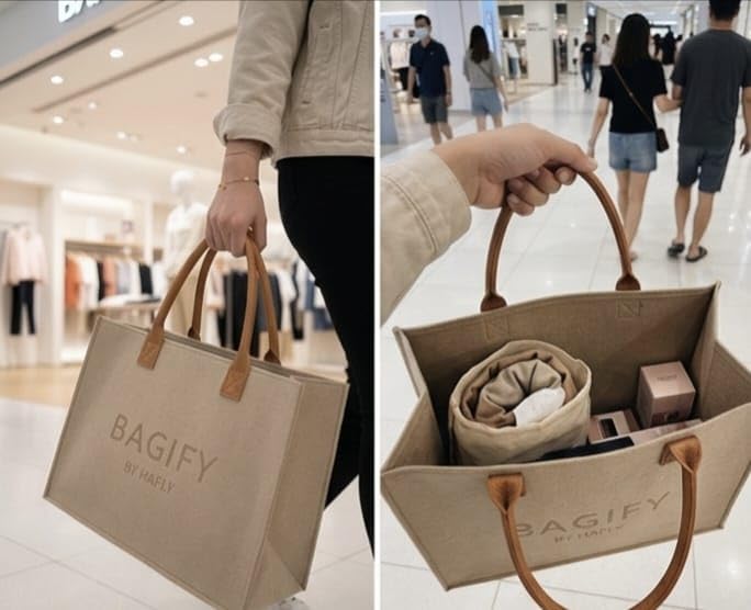 HARLY Kuruji Premium Reusable Tote Bag – Elegant Daily Use & Office Carry Bag with Sturdy Handles | Luxury Gift, Shopping, Work, Events & Everyday Essentials (Beige)