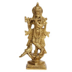 SVARUP Brass Krishna Idol Playing Flute in Gold Color for Small Mandir Height 6 Inch