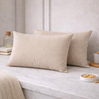 THE HOME STYLE Solid Cotton Feel Pillow Covers (18 x 28 inches, Set of 2 Pcs) | 300 TC | Super Soft & Smooth (Vanilla)