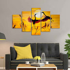 VIBECRAFTS Pair Of Cranes Over An Autumn 5 Pieces Premium Wall Painting For Home|Office|Living Room|Gift (PTVC5Pcs1_5509)