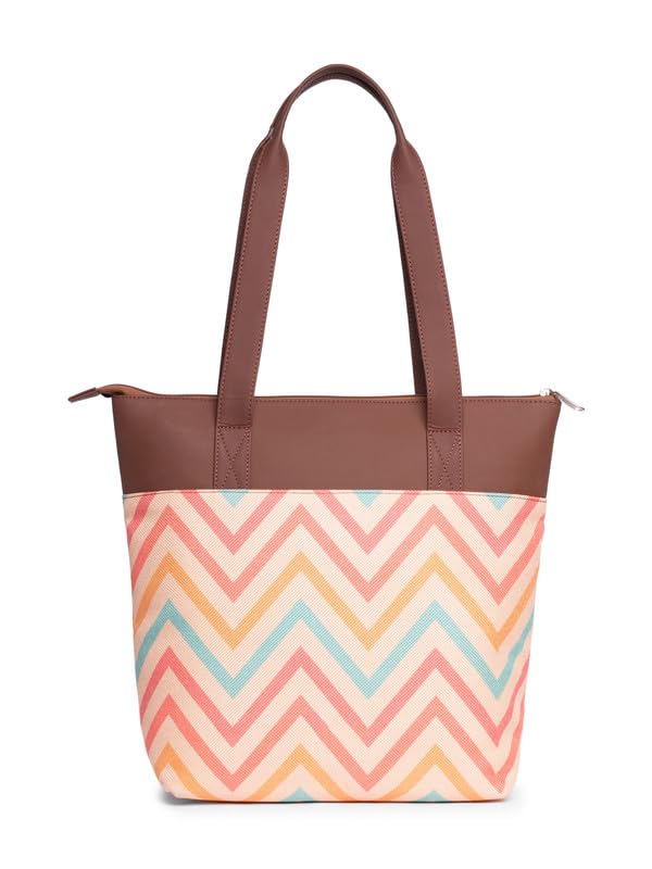 ZOUK WavBeach Striped Printed Women's Jute Handcrafted Vegan Leather Pink Everyday Tote