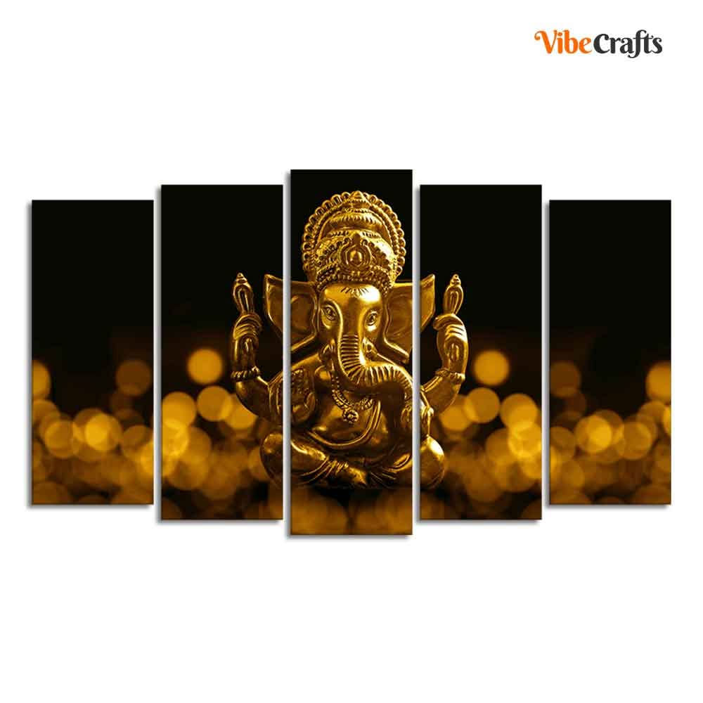 VIBECRAFTS Ganesha Canvas Wall Painting Set of Five Pieces For Home|Office|Living Room|Gift (PTVC5Pcs2_6530)
